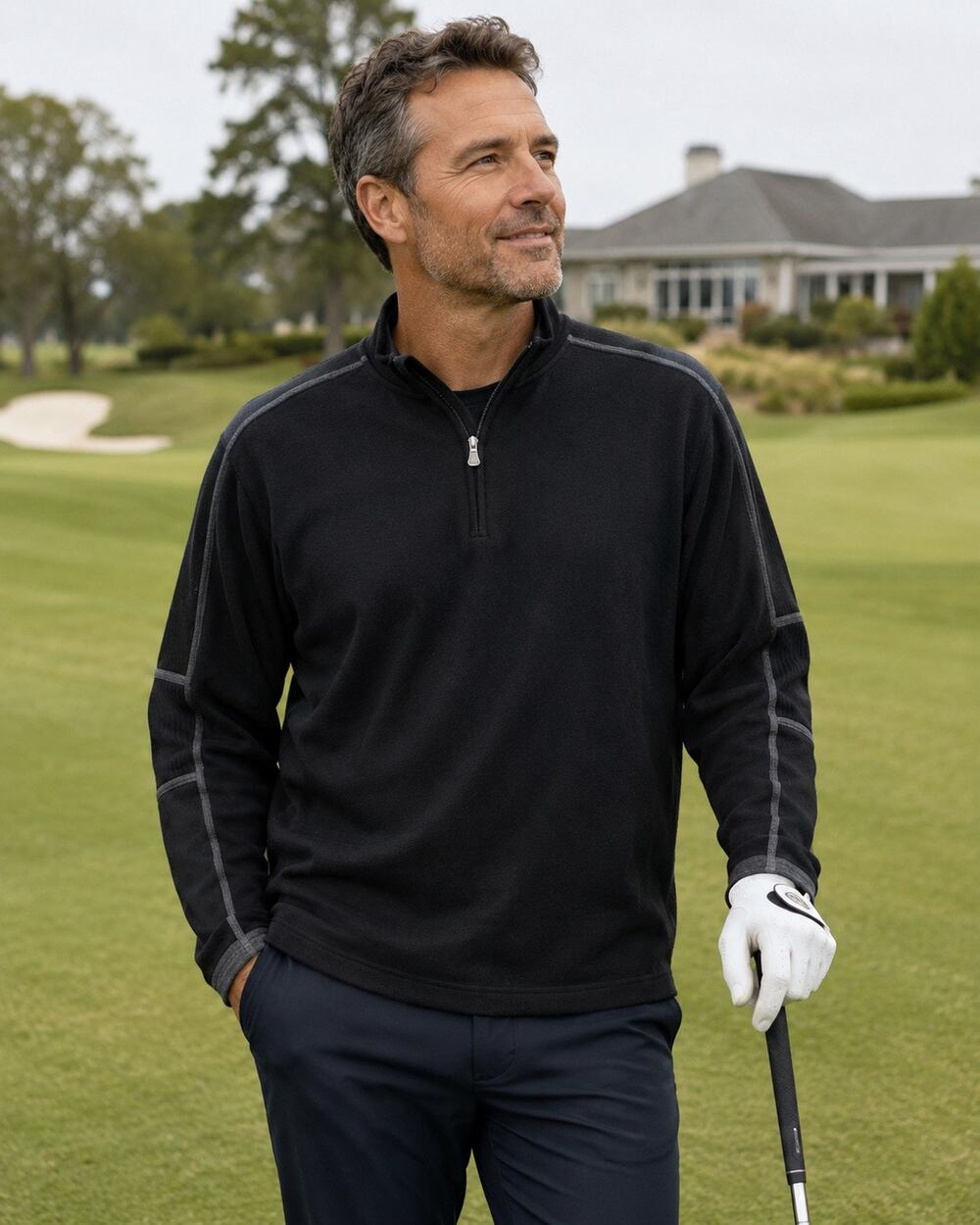Stormtech Men’s Quarter Zip Pullover Sweater Black Gray Large Outdoor Golf